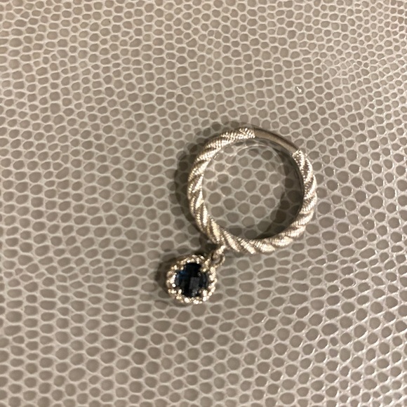 JUDITH RIPKA STERLING SILVER CZ BLUE SAPPHIRE DANGLE RING SIZE 6 - Picture 2 of 3